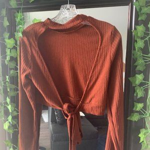 Orange Open Back Long Sleeve Top